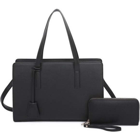 Women's Black Boxy Fashion Top Handle 2-IN-1 Satchel Handbag - Picture 1 of 3